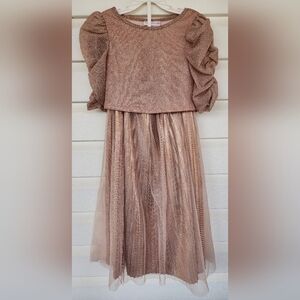 Bonnie Jean Metallic Blush Pink Dress with Puffy Ruched Sleeves!!!